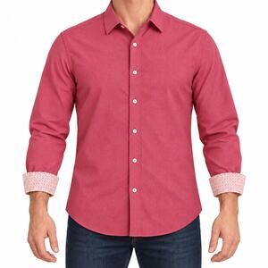 Nick Graham Dress Shirt Mens 17-17.5 34/35 Red Geo Stretch Flip Cuff Long Sleeve